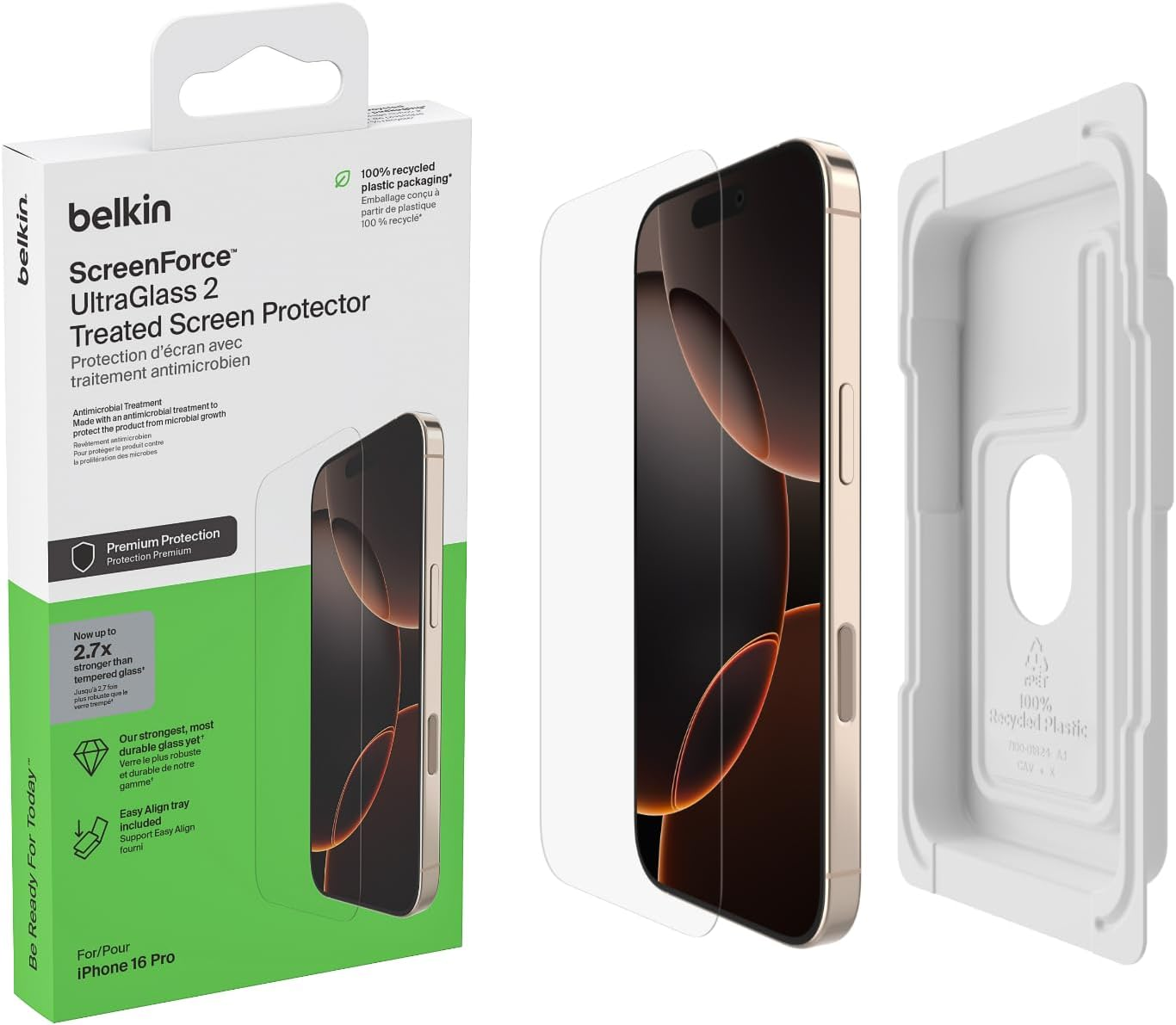 Belkin Screenforce Temperedglass Screen Protector for Iphone 17 Scratch-Resistant Impact Protection W/Included Easy Align Tray for Bubble Free Application - 2 Pack image number 4