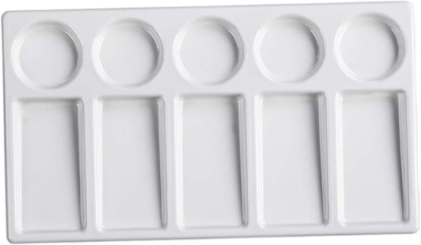 Perfeclan 10 Well Watercolor Paint Palette Ceramic Mixing Palette Premium Colour Mixing Tray for Beginner Painting Palette Dipping Tray, 19.2Cmx10.8Cm image number 4