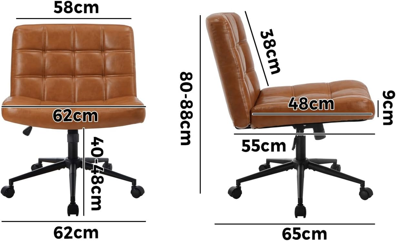 Oikiture Armless Office Chair with Mid Back and Wheel PU Leather Cross Criss Chair Brown image number 5