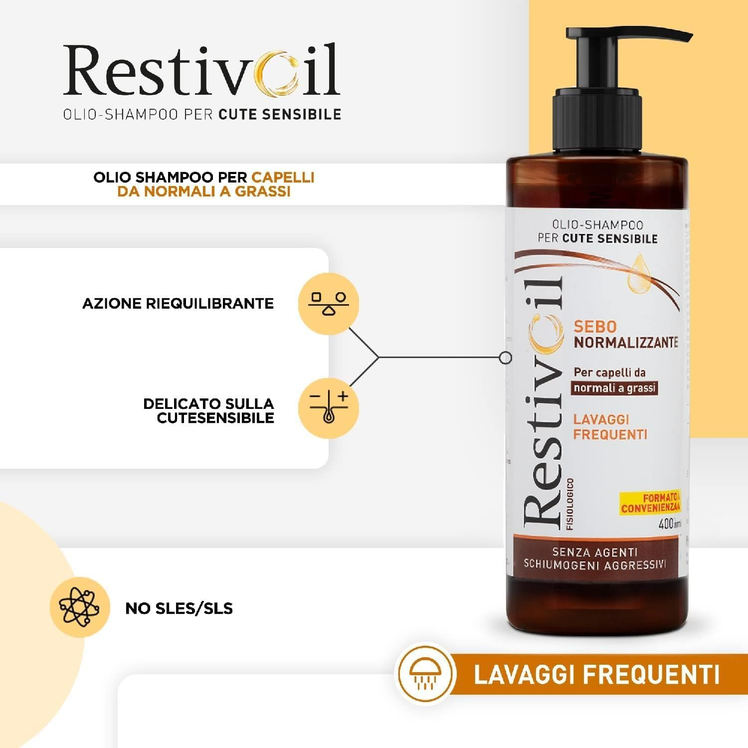 Restivoil Physiological Care Shampoo for Hair, Physiological Oil with Moisturising Effect, Protects and Repairs, for Normal to Oily Hair, 400 Ml image number 3