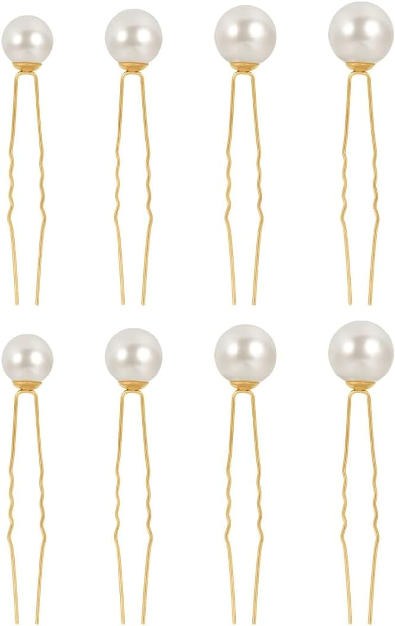 Weddhuis 8 Pieces Hair Pins with Beads, U Shaped Hair Accessories, Pearl Hair Pins for Bride, Wedding, Prom, Party, Girls, Bridesmaid (4 Sizes) (Gold) image number 4