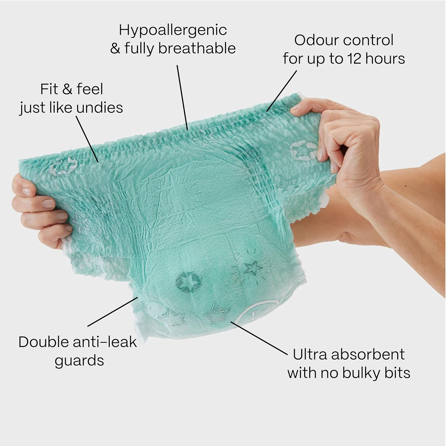 Nundies Youth Pants &ndash; Disposable Nappy Pants for Kids & Teens, Day & Night Leak Protection, Odour Control, Soft Slim Fit Underwear for Boys & Girls - Large (8&ndash;15 Years) - 12 Pack image number 6