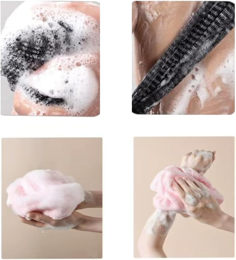 Exfoliating Body Scrubber，2 Pack Back Scrubber for Shower Bath, Japanese Scrub Wash Cloth, Exfoliating Washcloth Towel for Men Women, Body Exfoliator Loofah Luffa Sponge Net Rag Back Washer (Streaks & Pink) image number 2