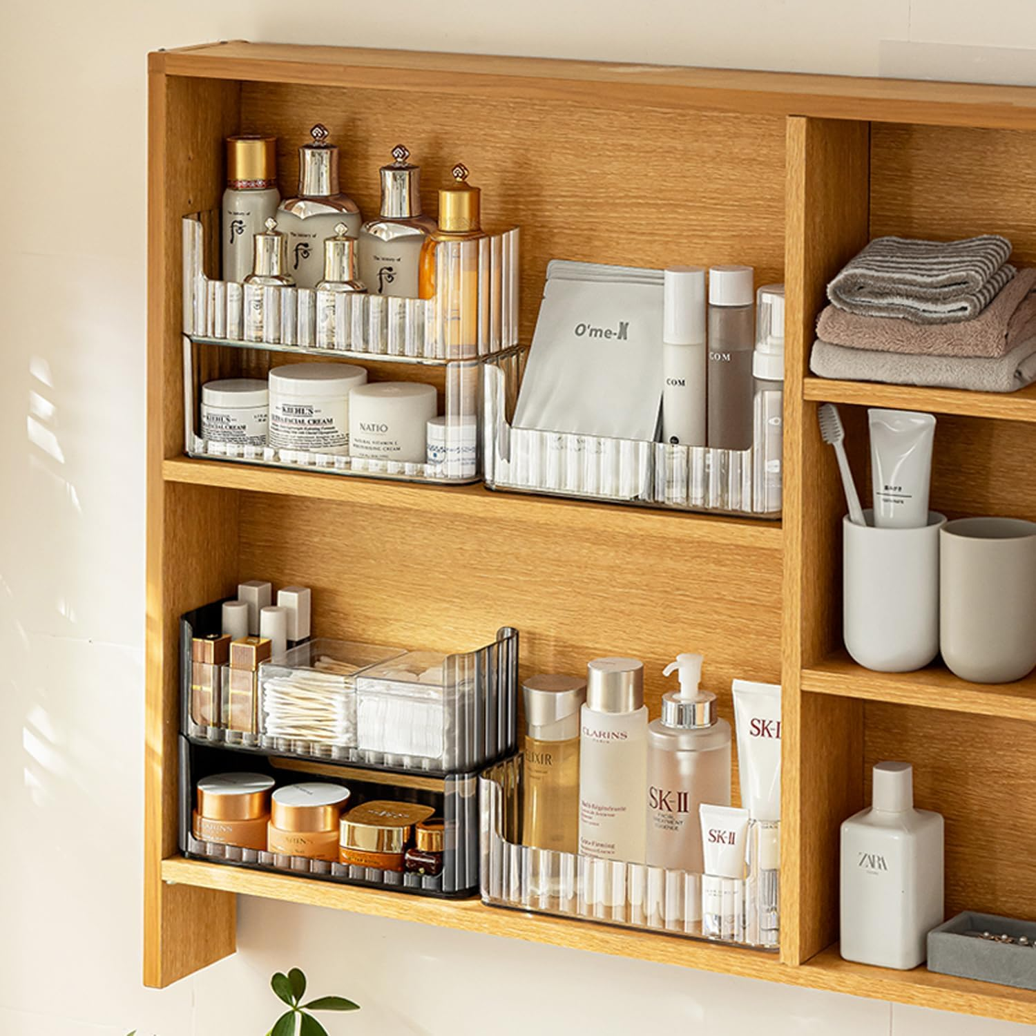 MORNITE 2-Tier Medicine Cabinet Shelves Organizer, Makeup Storage Holder Compartments, Shelf Trays for Bathroom Cabinet Wall, Counter, Vanity, Kitchen - Clear - Clear-C image number 6