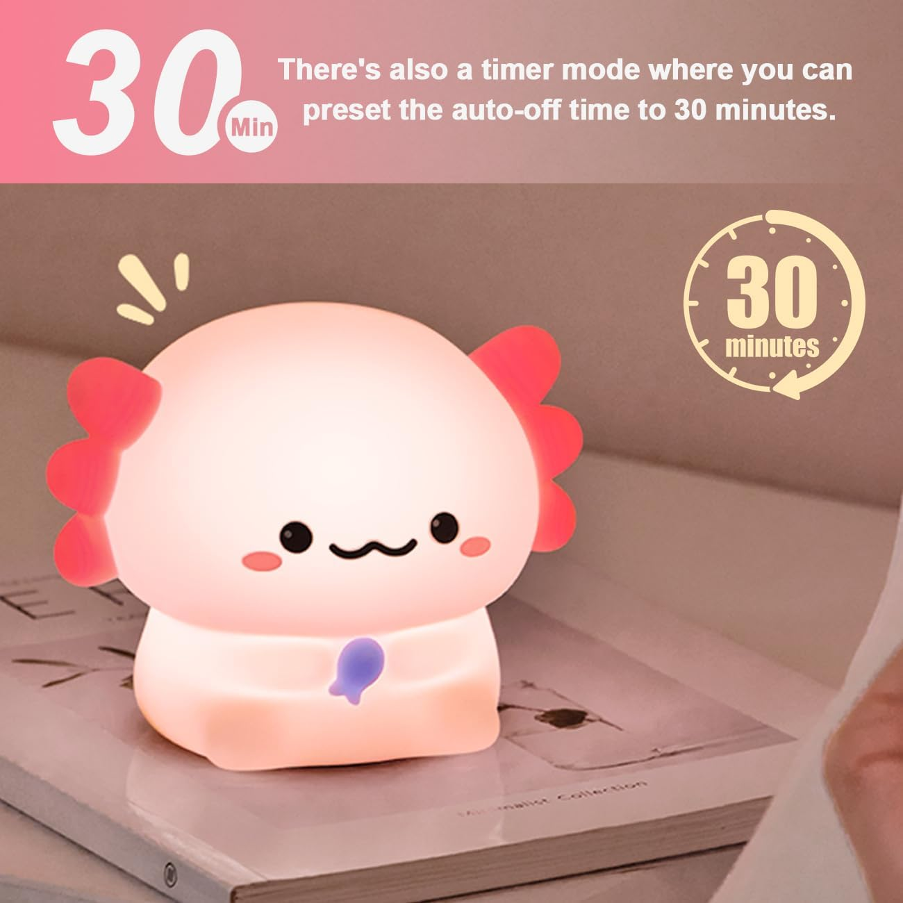 Cute Night Light, LED Squishy Novelty Animal Night Lamp, Silicone 3 Level Dimmable Nursery Nightlight for Desk Decor, Funny Gifts Stuff for Boys Girls Baby, White Elephant Gifts (Axolotl Sit) image number 5