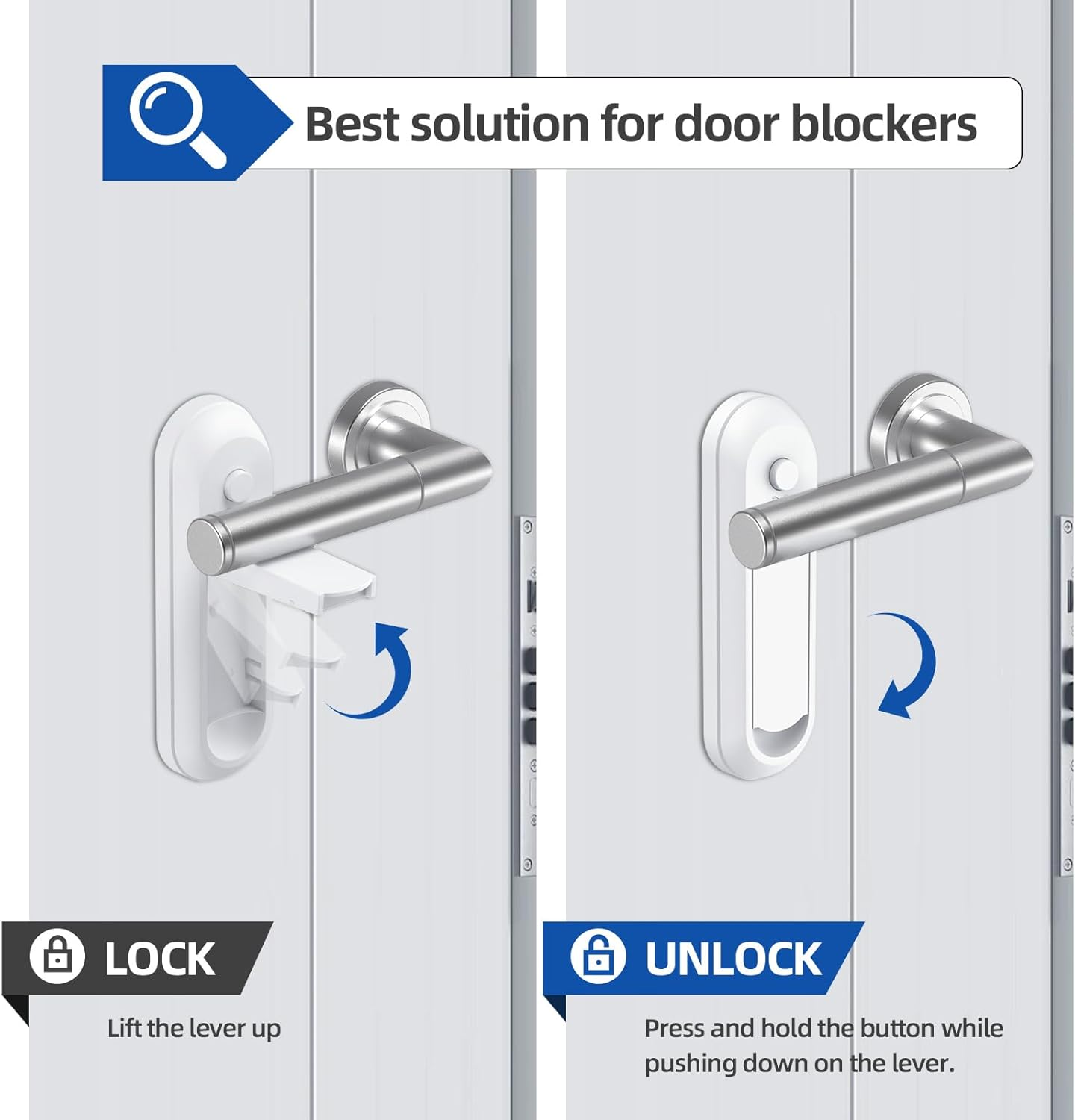 Child Proof Door Lever Lock (2 Pack), Baby Proofing Door Handle Lock, Durable ABS with 3M Adhesive, No Drilling Required, Easy One-Hand Operation for Adults, Child Safety Door Handle Lock