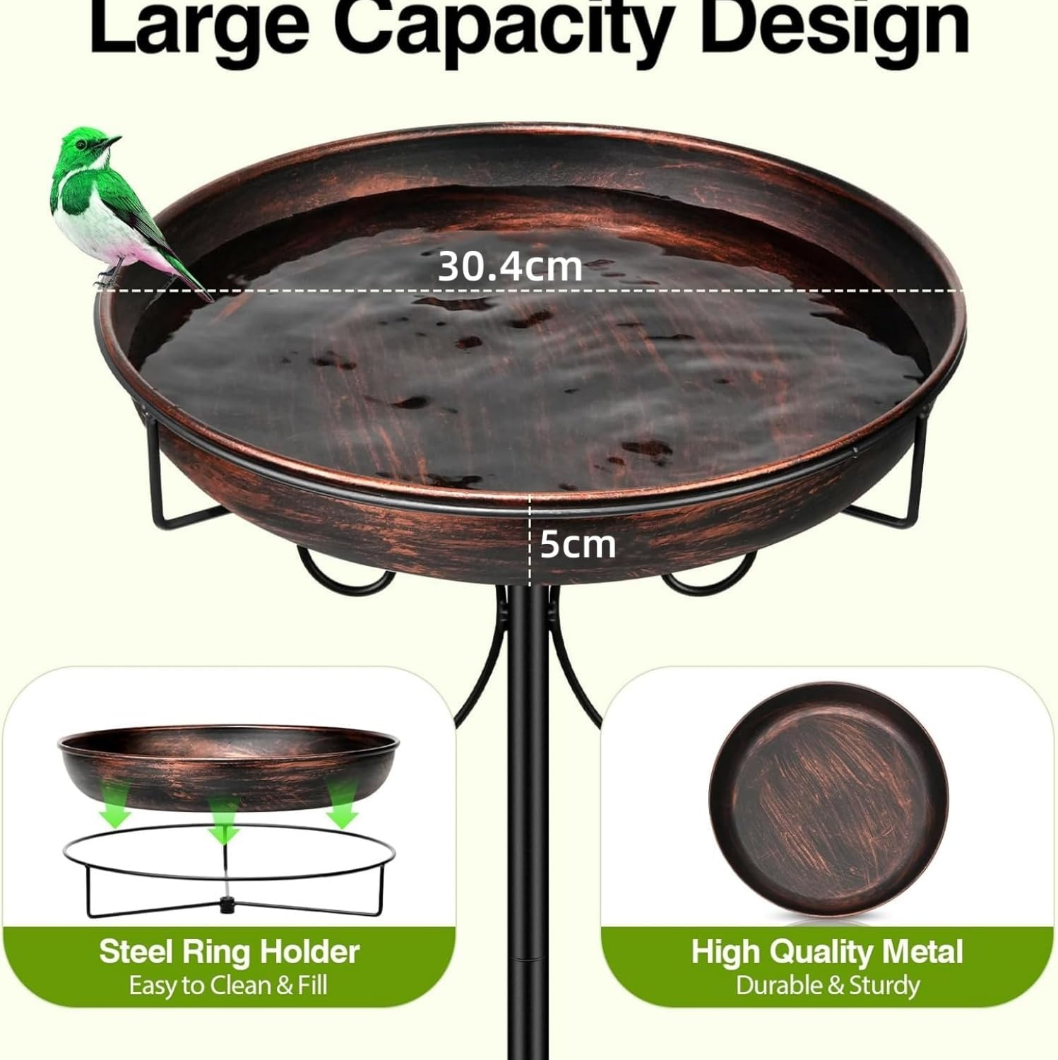 Metal Bird Bath for Outdoors, Freestanding Birdbaths Bowl Outdoor, Free Standing Garden Bird Bath Bird Feeder Bowl with Metal Stake, Detachable Decoration Bird Feeder for Garden Patio Yard Lawn image number 3