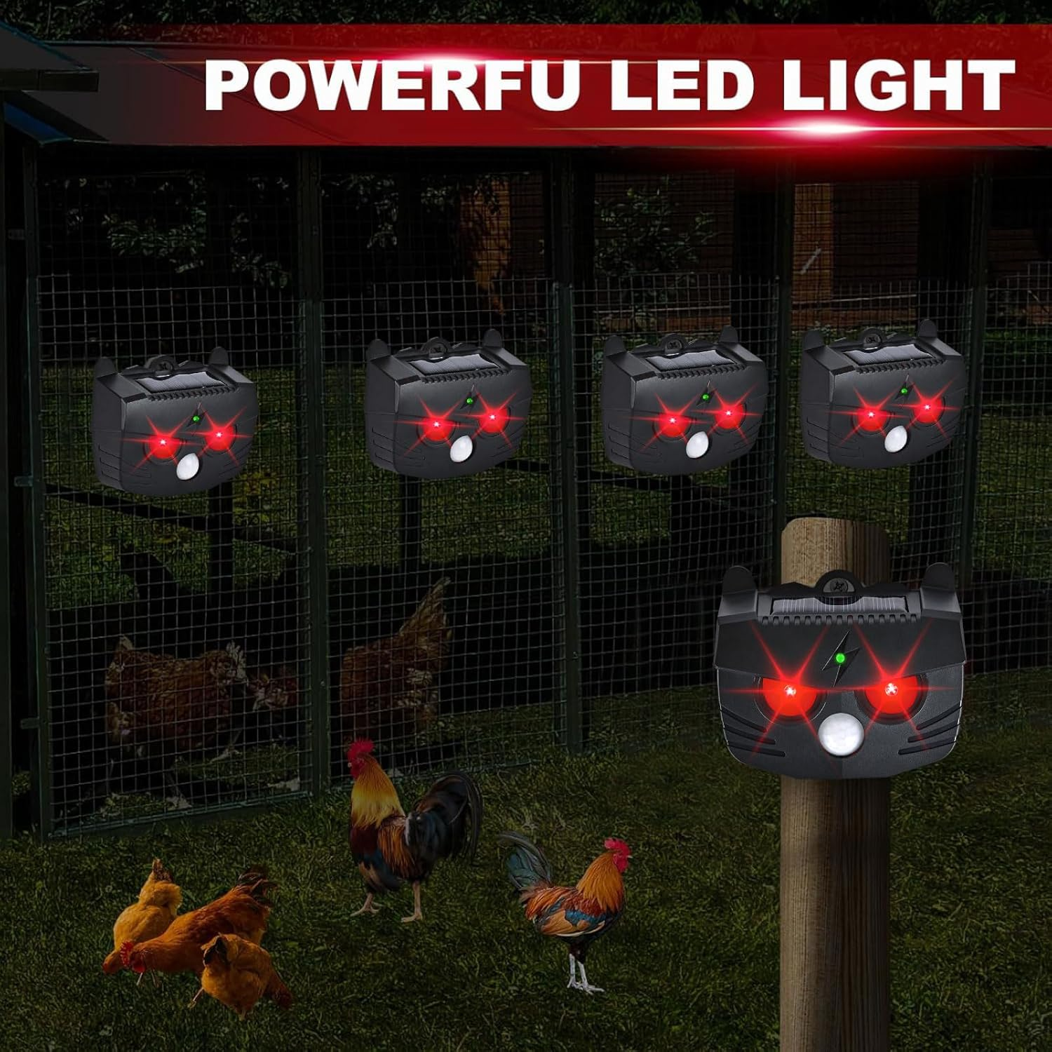 Zurligi 2025 Upgraded Solar Animal Repeller - Waterproof Motion Activated Nocturnal Predator Deterrent with Red Lights for Coyote, Deer, Fox, and Raccoon - Ideal for Chicken Coop, Farm,And Yard image number 3