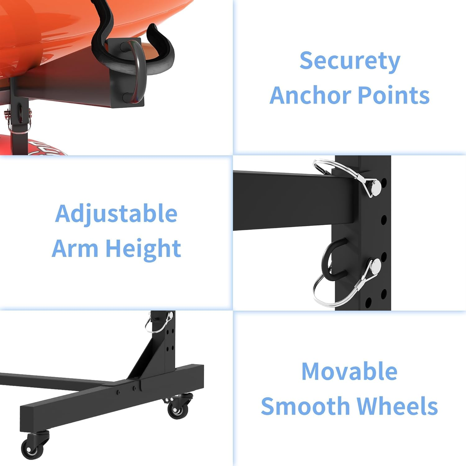 Kayak Storage Rack, Heavy Duty Kayak Stand Canoe Rack with Wheels, Freestanding Kayak Holder Stand for Kayaks, Canoes, Surfboard, Paddleboard Storage image number 5