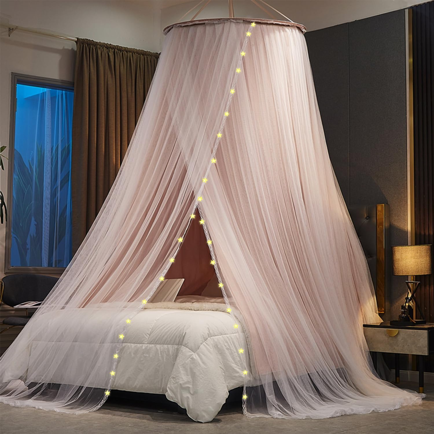 Double Layer Bed Canopy, Elegant Princess round Dome Canopies Netting Large Mesh Bed Curtain Drapes for Kids Adults Children Dreamy Lace Mosquito Nets Bedroom Decoration Castle Play Tent Reading Nook - Jade image number 3