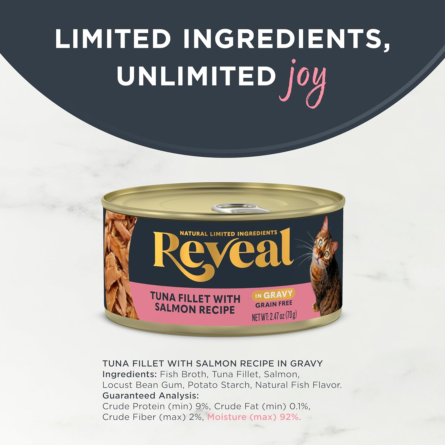 Reveal - Grain Free | Wet Canned Cat Food | 70G - 24 Pack - Premium Nutrition, 100% Natural, No Additives, and Limited Ingredients (Tuna with Salmon in Gravy) image number 5