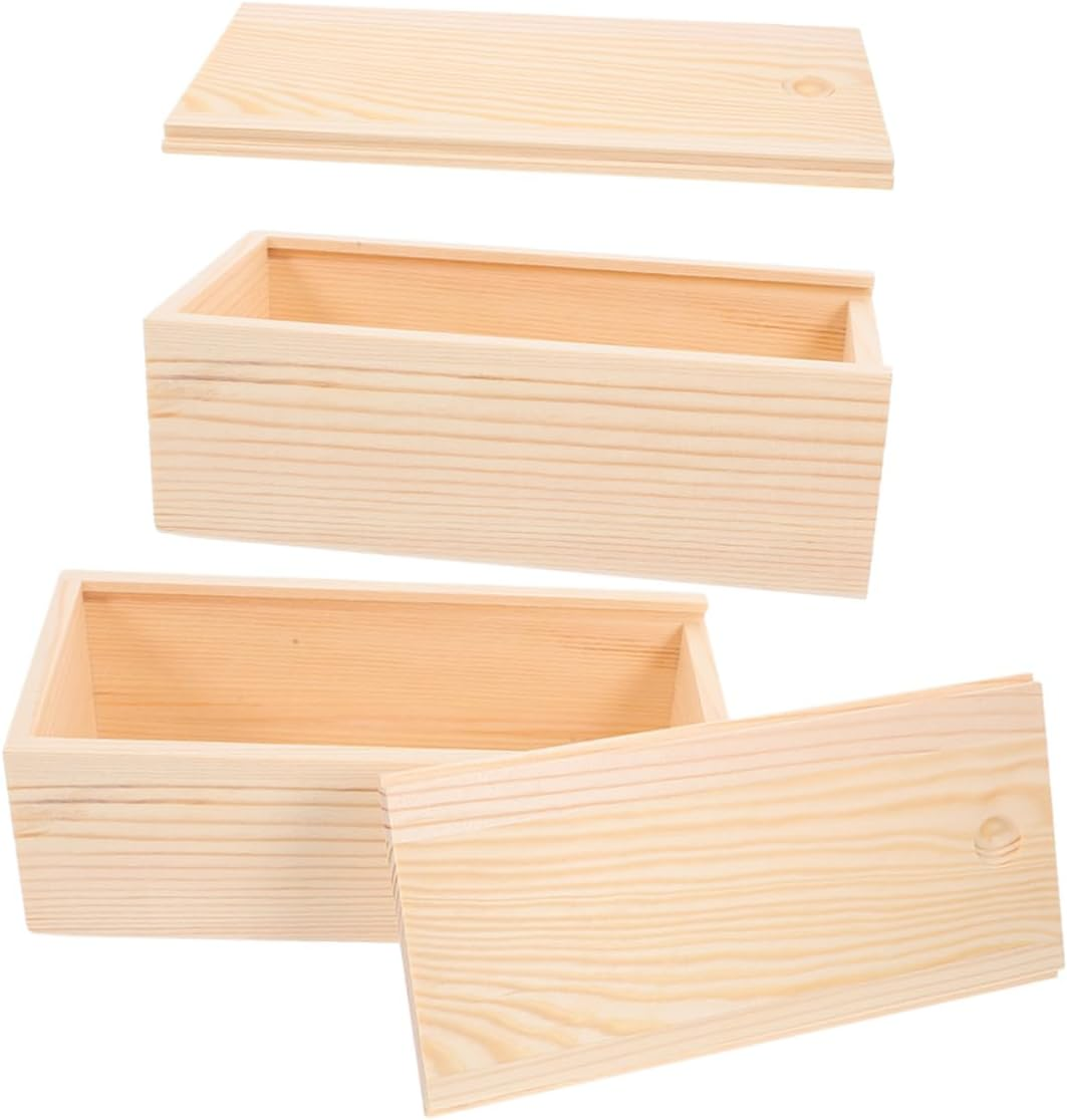 UTHCLO 2Pcs Solid Pine Wood Storage Box Wooden Slide Lid Boxes for Needle DIY Project Storage