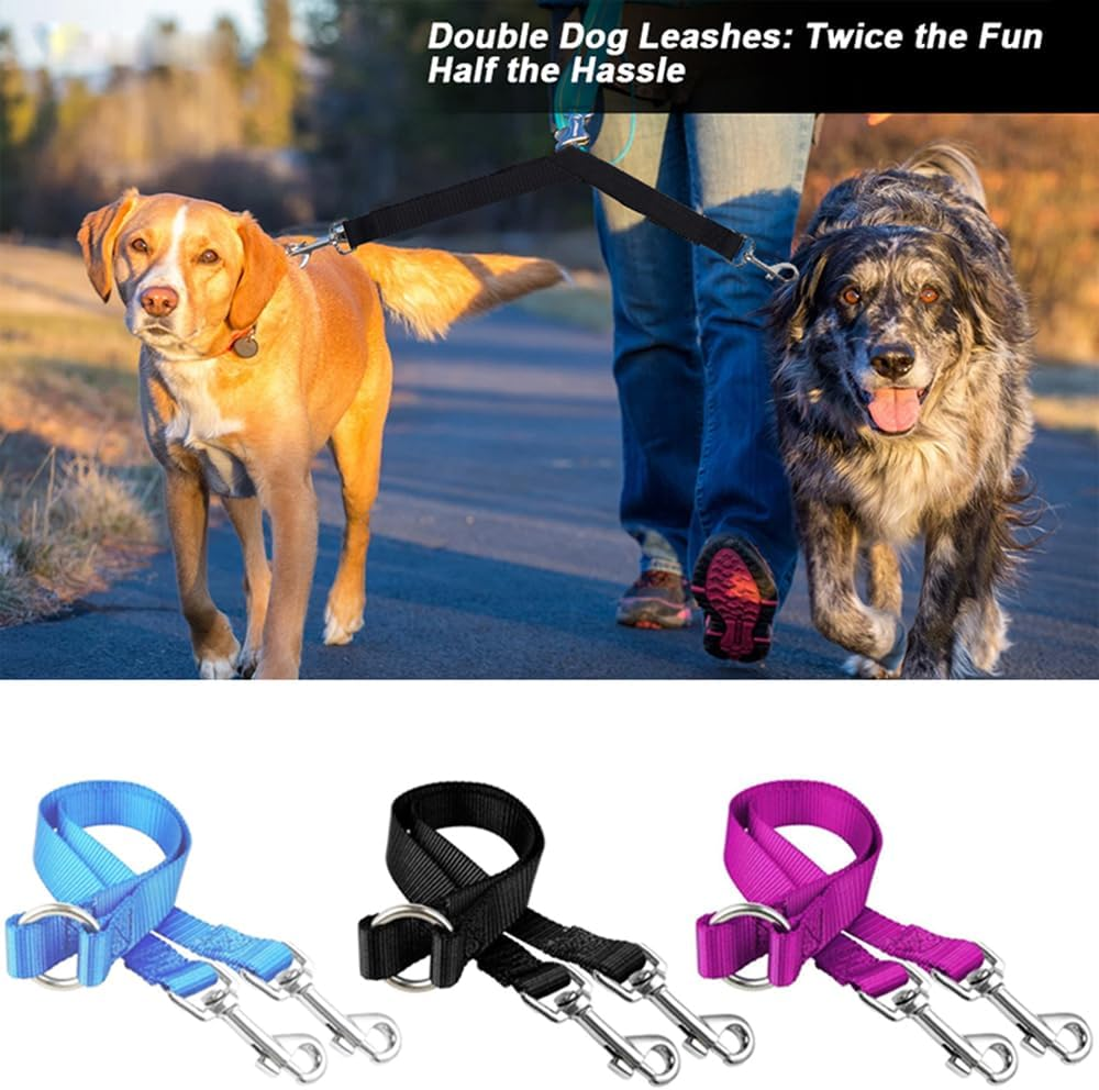 2 Way Dog Leash Lead Double Dogs Leash Coupler Dual Lead Walk Pet Puppy Nylon (Purple) - Purple image number 6