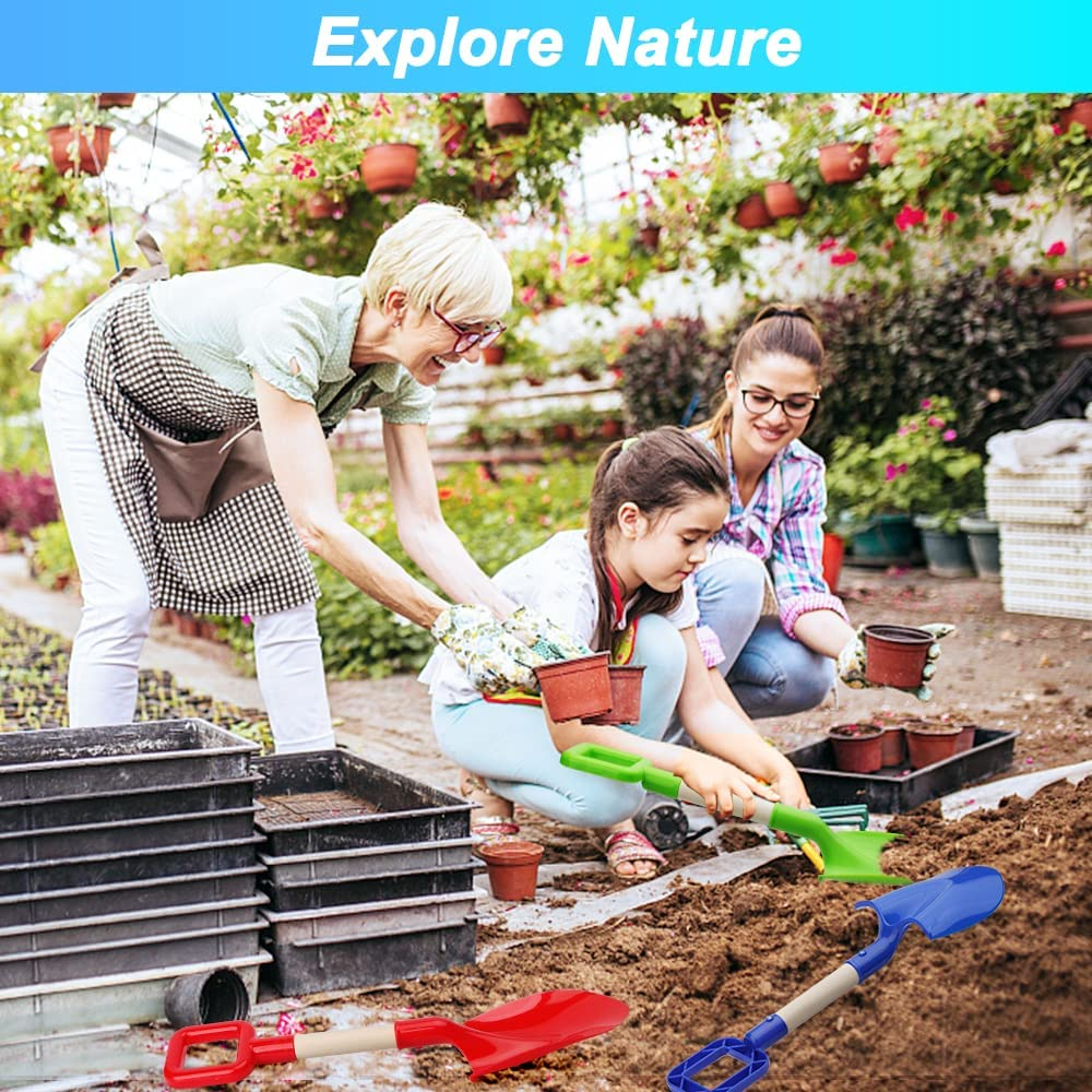 Heavy Duty Beach Shovels for Kids, 40CM Jumbo Sand Shovels with Wooden Handled, Toddlers' Beach Spade for Travel, Plastic Sandbox Garden Tools Toys for Shoveling Digging Sand Snow(3Pcs) image number 2