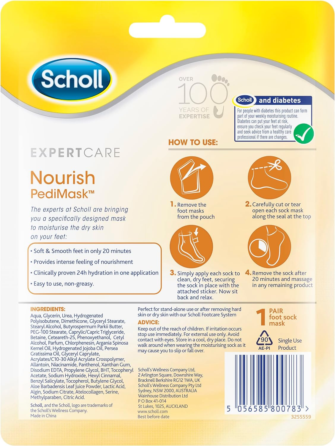 Scholl Expert Care Nourish Triple Oil Blend Pedi Mask Moisturizing Foot Treatment with Essential Oils, Pack of 1 image number 2