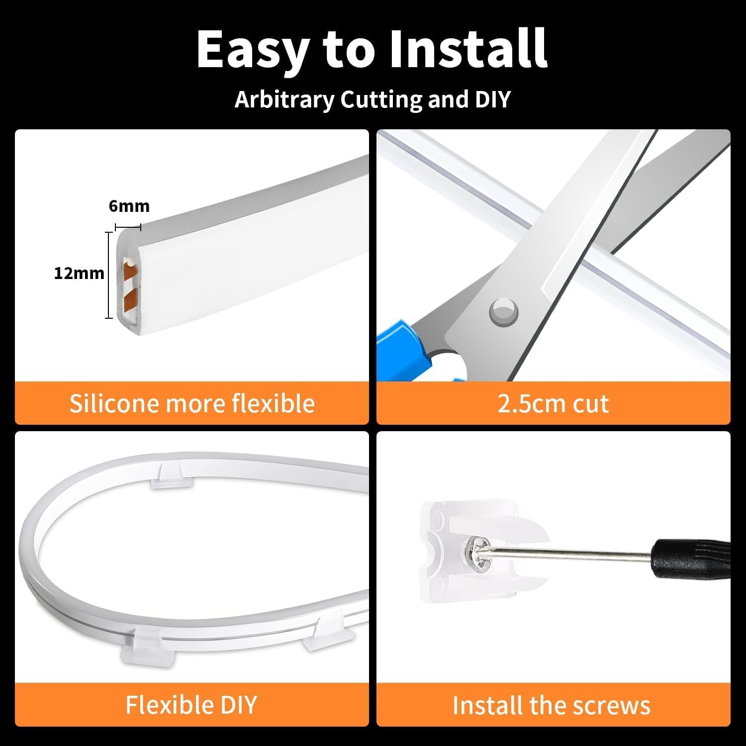 Dimmable Warm White LED Neon Strip Light 2M USB Powered Waterproof Flexible Silicone Rope Light Touch Dimmer Control for Bedroom & Home Indoor Decor image number 6