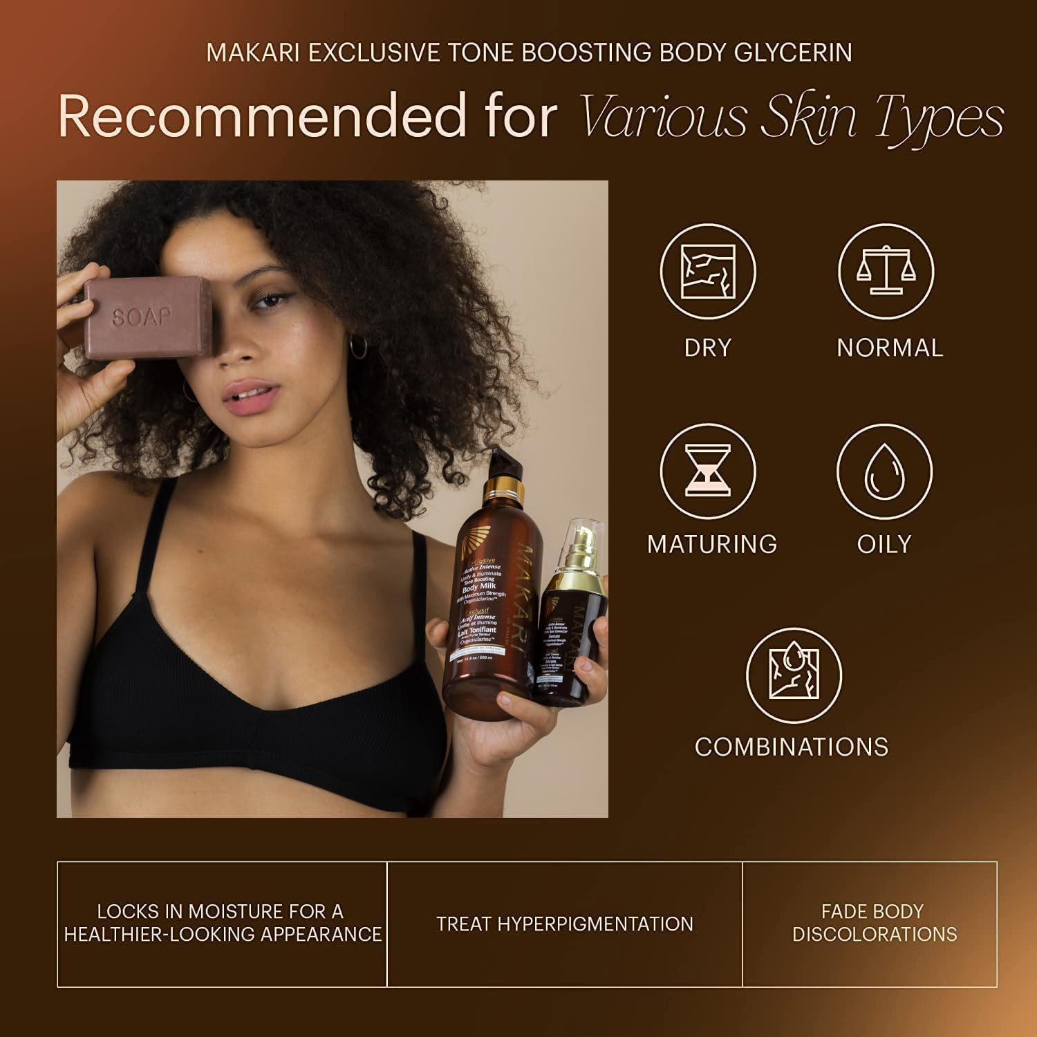 Makari Exclusive Tone Boosting Body Glycerin - Glycerin for Skin with Vitamin a and E - Skin Care to Fade Discolorations - Locks in Moisture - 16.8 Oz