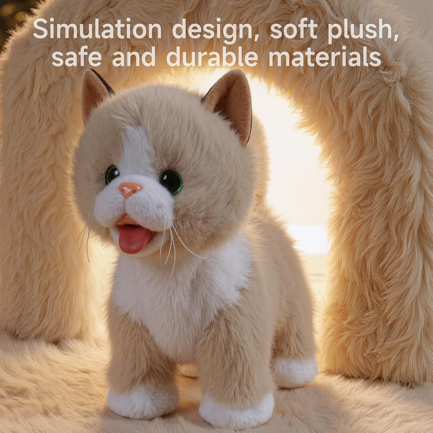 TUMAMA Interactive Cat Toy for Children, Cuddly Toy Kittens with Remote Control Lead Running and Barking, Plush Toy Electronic Kitten Pet from 3 4 5 6 - Walking, Meowing, Tail Wagging image number 2