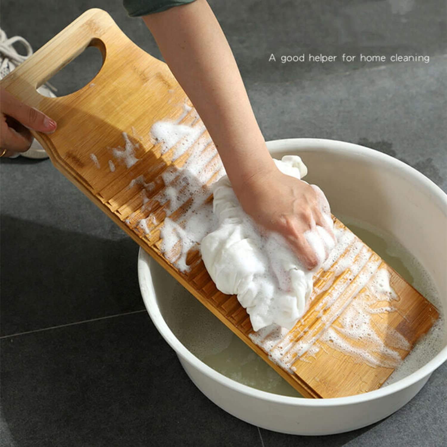 Lehom Bamboo Washboard,Washboard for Laundry,Anti-Slip Wood Washing Clothes Washboard,Washboard Hand Wash Board for Home Laundry Supplies 23.62''X7.87''X0.7'' image number 5