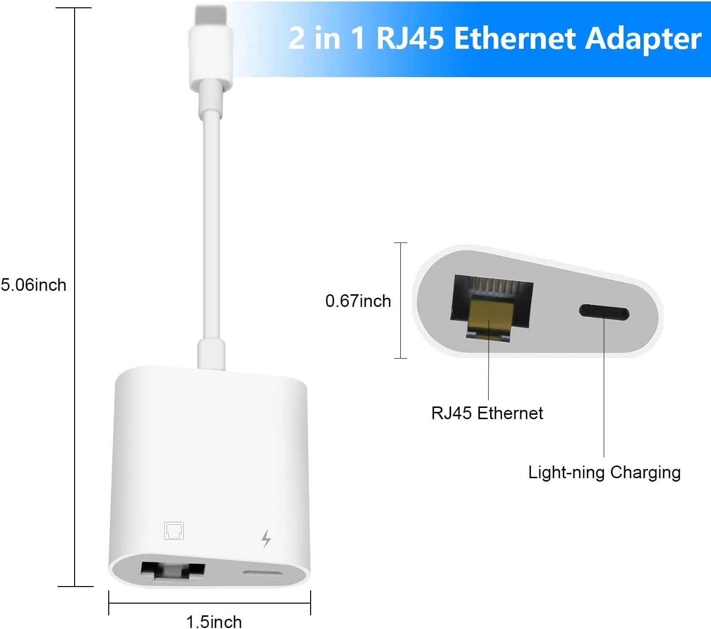 Kozyone 2 in 1 Light-Ning to RJ45 Ethernet Adapter, 10Mbps/100Mbps RJ45 Ethernet Adapter with Charging Port, Compatible with I-Phone/Ipad/Ipod, Fast and Stable for Online Gaming and Video Watching image number 5