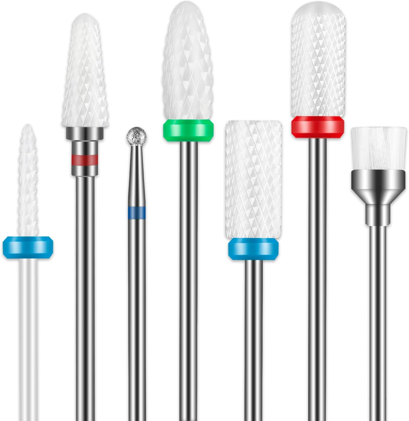 13PC Nail Drill Bits Set, 3Pcs Tungsten Carbide Drill Bits+ 3Pcs Ceramic Efile Nail Drill Bits+ 6Pcs Diamond Drill Bits+ 1Pcs Brush, 0.2Cm Drill Bits for Nails for Manicure Pedicure Home Salon