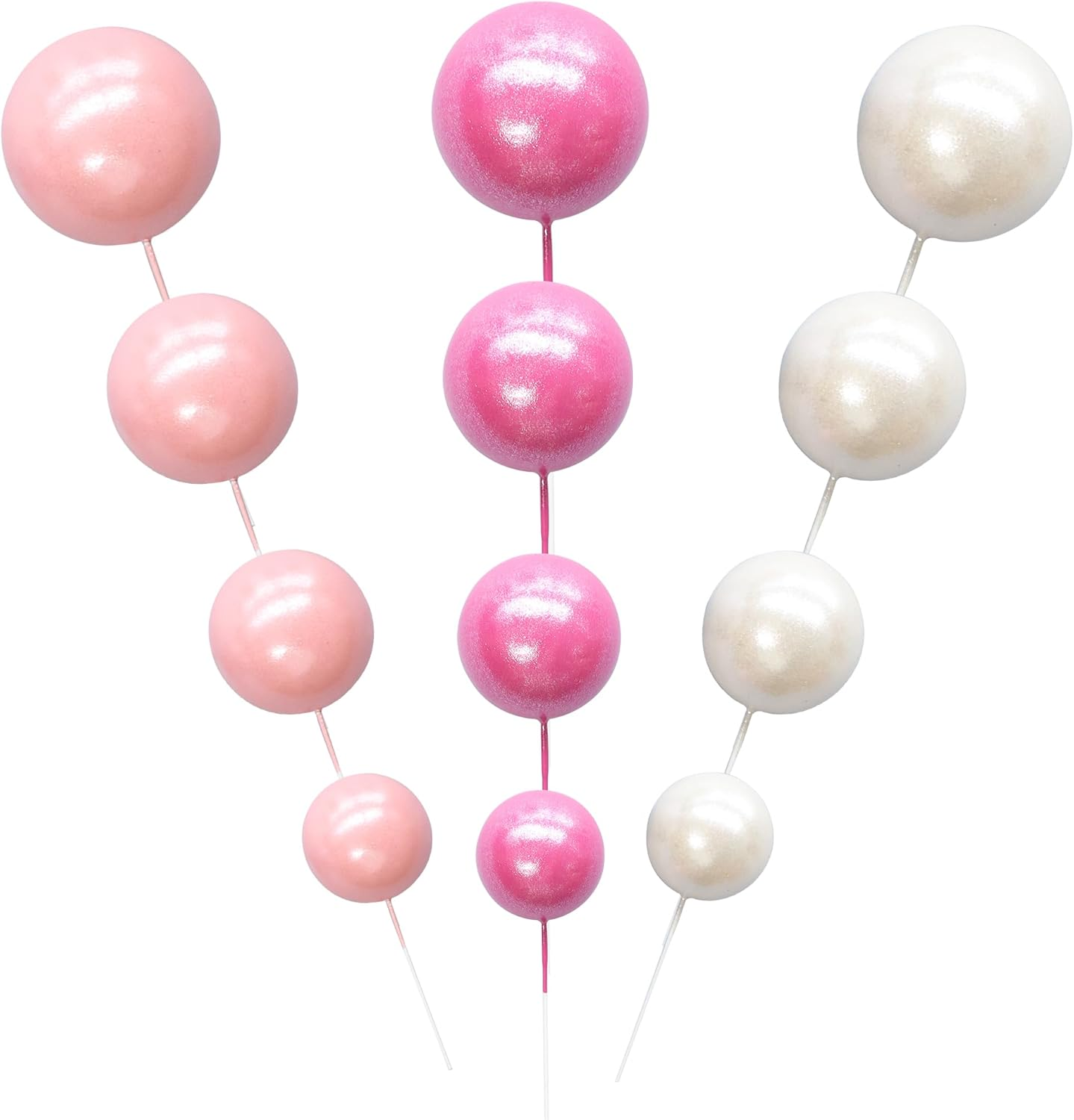 Ephlyn 30Pcs Balls Cake Topper Foam Ball Cake Picks Mini Balloon Cupcake Insert Bubble Balls DIY Decoration for Baby Shower Kids Birthday Party Decorations Pearl White Pink Rose Red image number 1