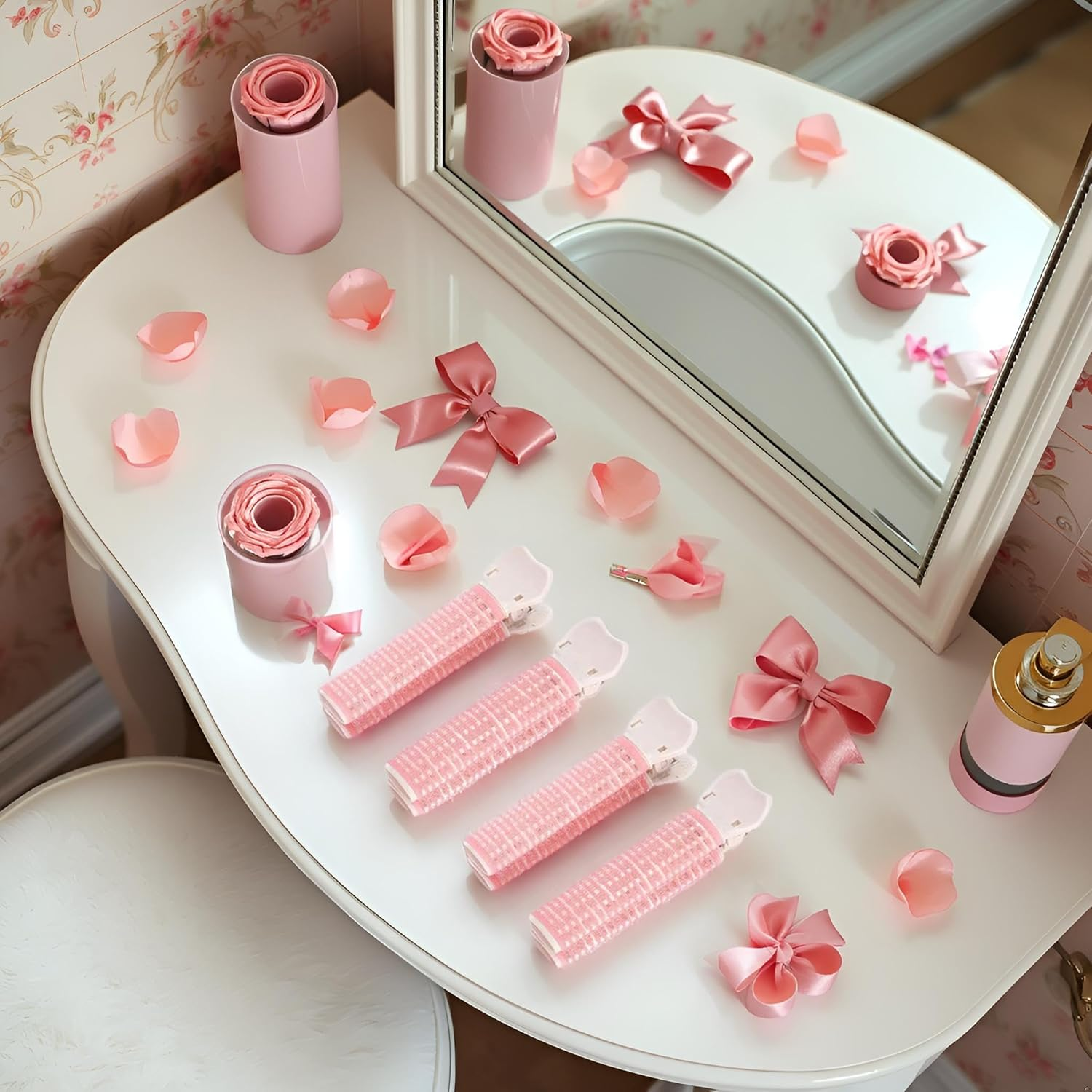 4 X Pink Hair Rollers with Clip, Volume Hair Root Clips, Bangs, Curlers, DIY Hair Styling Accessories, Portable Hair Volume Clip, Self-Gripping, Volume Hair Root image number 4