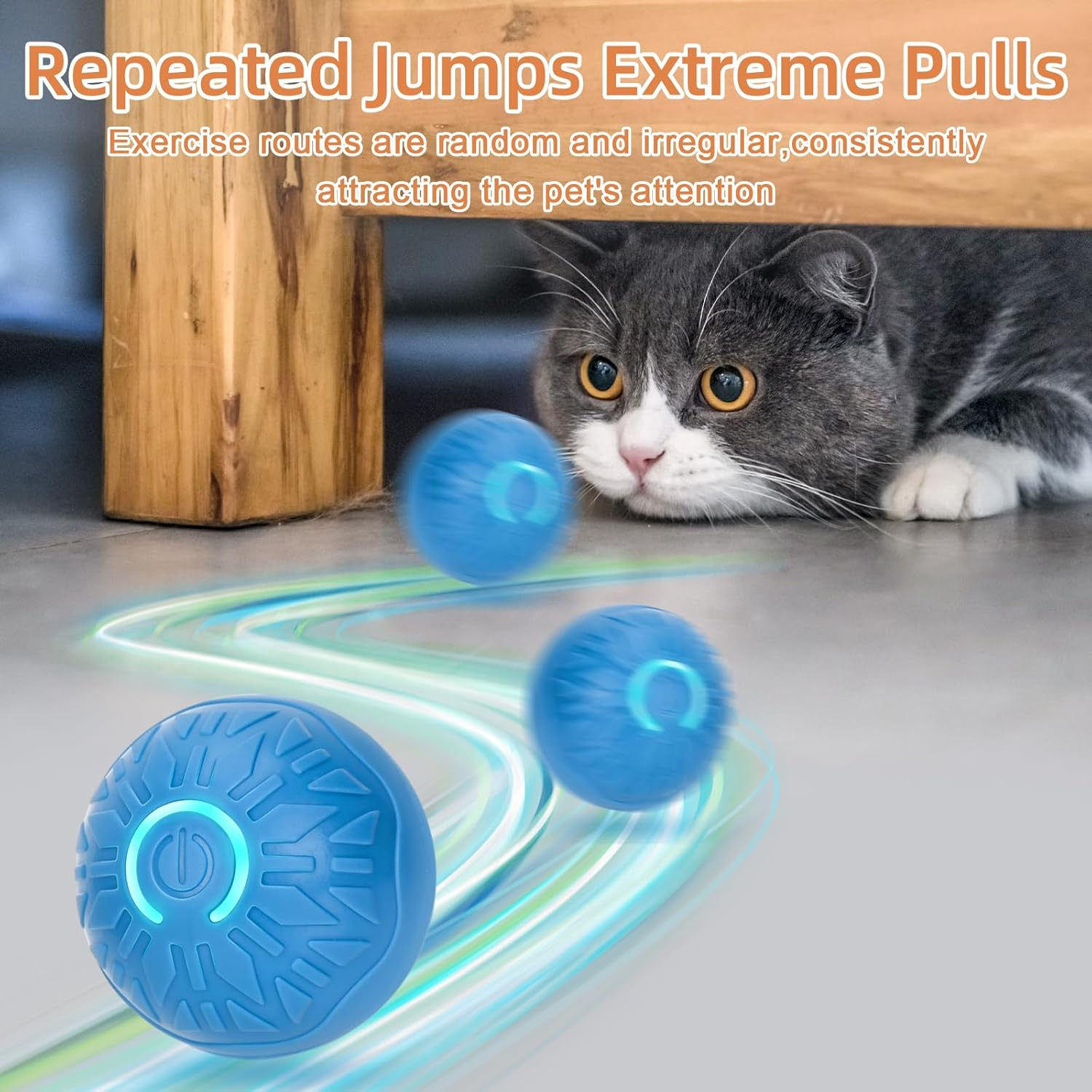 MR.TIMELAG Smart Interactive Dog Toy, Moving Activated Automatic Bouncing Rolling Dog Balls with Led Lights, Durable Sports Pet Toy For/Small/Medium Dogs,Usb Rechargeable(Orange+Blue) image number 2