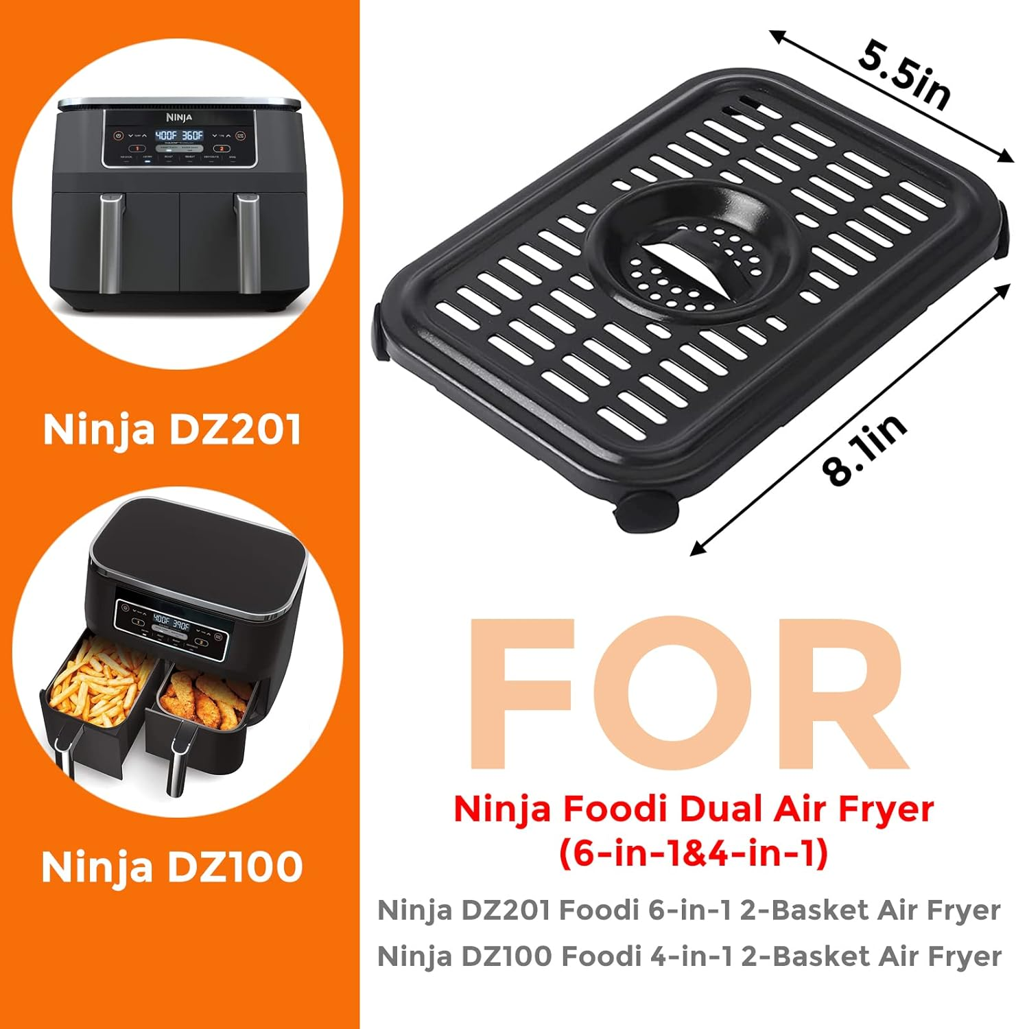 Air Fryer Replacement Parts for Ninja Foodi Dualzone Air Fryers, 2 PCS Food Grade Air Fryer Accessories Grill Pan Plate Crisper Plate Rack Tray for Ninja DZ090 DZ201 DZ100 Air Fryer, Dishwasher Safe image number 3