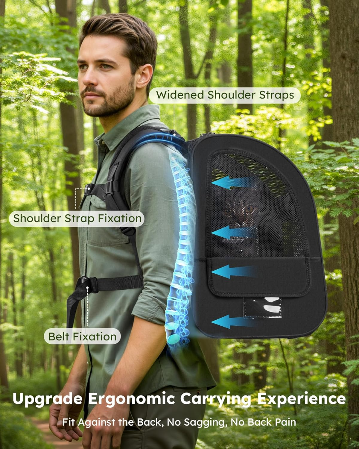 Pecute Cat Backpack with Breathable Mesh, Dog Backpack Carrier with Multi-Pockets, Cat Carrier Backpack Comfortable, Cat Backpack Carrier for Travel Hiking and Camping Black image number 6