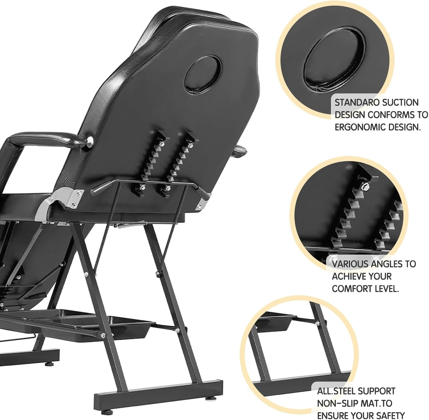 Versatile Multi-Functional Beauty Bed: MAX 185CM Portable 3 Folding Massage Table with Chair for Salon and Home Therapy Sessions (White) - Brown image number 5