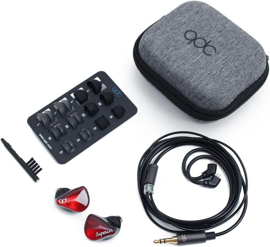 Qdc Superior Vermilion Red (QDC-SUPERIOR-RD Earbuds with 0.4 Inch (10 Mm) Single Full Range Dynamic Driver) Coaxial Dual Magnetic Circuit & Dual Cavity Construction Uses Iem2Pin Connector High