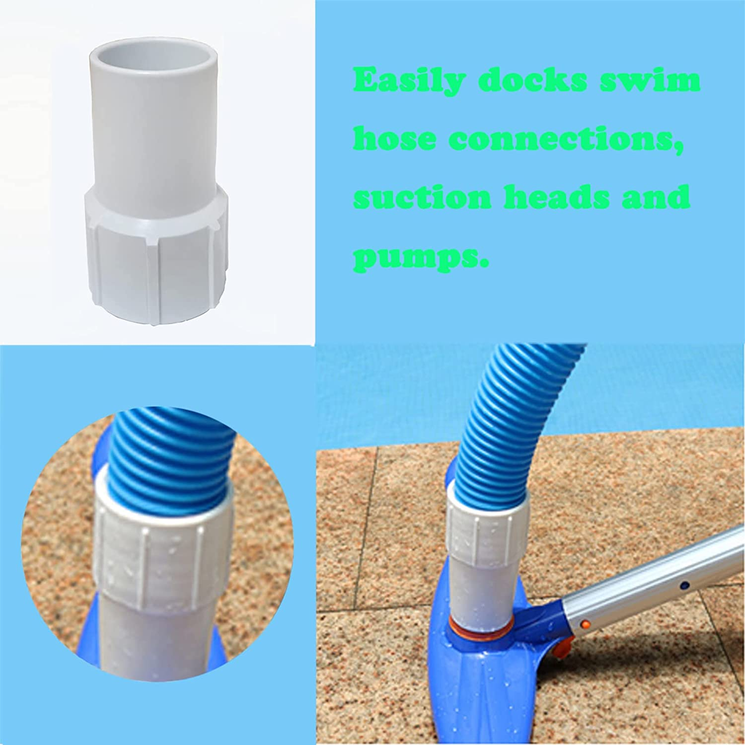 2 Pack 1-1/2 Inch Pool Vacuum Hose Cuff Hose Threaded Cuff Repair Cracked Hose Ends - Connect Vacuum Head ,Pool Cleaning Tools Accessories Spiral-Wound Vacuum Hoses,For Pool Cleaning (White)