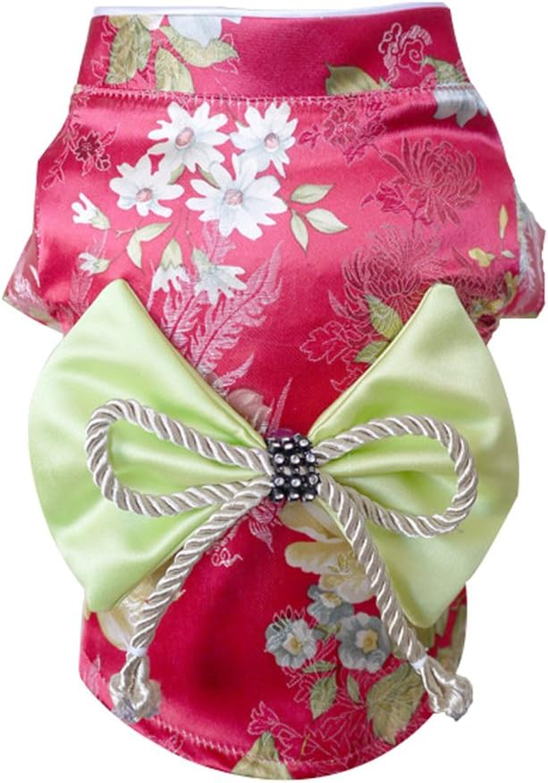 Creation Core Adorable Brocade Pet Kimono Dress Japanese Style Pet Dress Floral Bowknot Pet Costume for Dogs Cats, Pink M image number 2