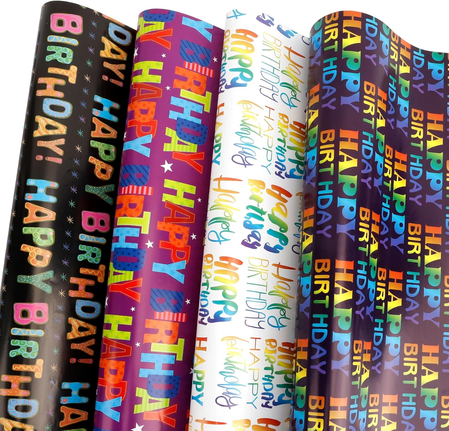 Amazonbasics Birthday Wrapping Paper 12 Sheets 20 X 27 Inches Multicolor Foil Funny Gift Wrapping Paper image number 5