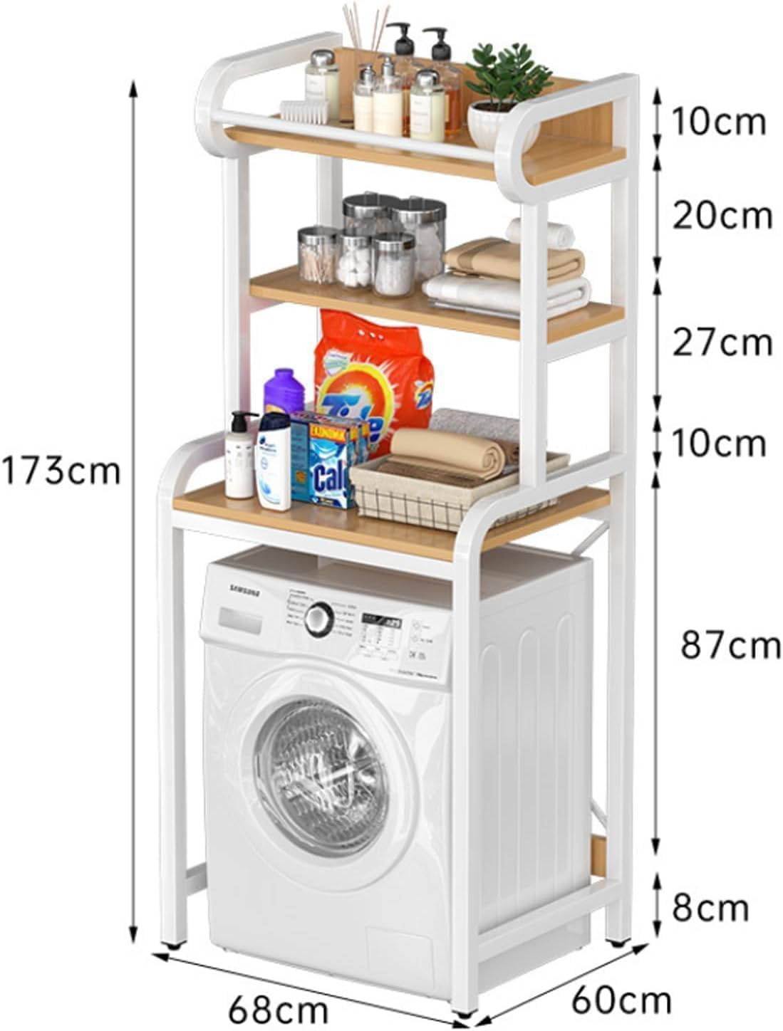 Fohouse 3-Tier over the Toilet Storage, above Washer Dryer Rack, Bathroom Balcony Organizer for Space Saving, Metal Laundry Shelf (White) image number 3