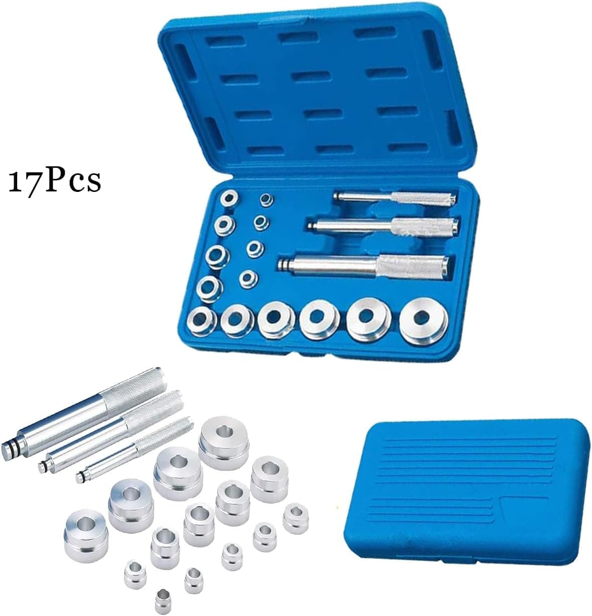 Bearing Race and Seal Driver Set, 17Pcs Auto Bearing Race Seal Driver Disc Tool Master Set Wheel Axle Bushing Removal Kit with Blue Carrying Case for Motorbikes, Bikes Wheel Bearings Kit