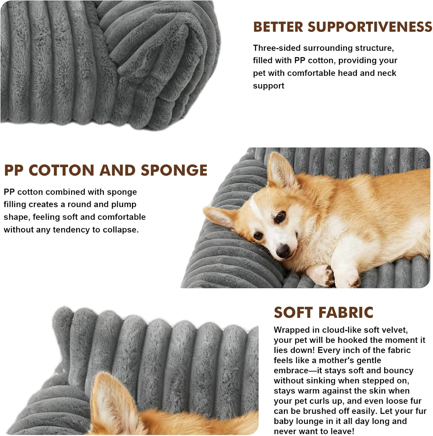 GBKDQQ Large Cat Bed, Orthopaedic Cat Sofa, 61 X 46 X 25 Cm, Dog Sofa, Small Dogs, Removable, Washable, Non-Slip Cat Bed, Fluffy for Small Dogs, Dark Grey image number 2