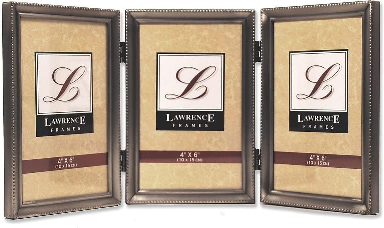 Lawrence Frames Antique Pewter 8X10 Hinged Double Picture Frame - Bead Border Design image number 6