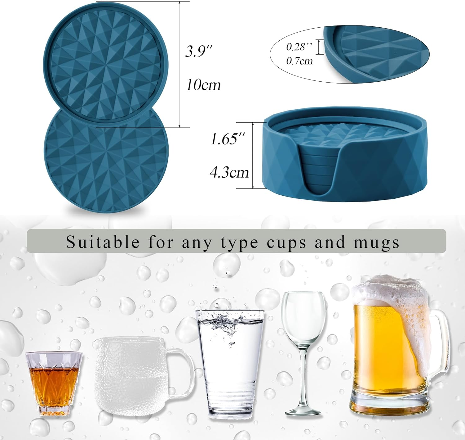 Wingcases Silicone Coasters for Drinks[6 Pack]- Cup Mat with Holder for Tabletop Protection-Non-Slip, Non-Stick, Coffee Table Decor, Great Gift for Any Occasion, Dark Blue image number 7