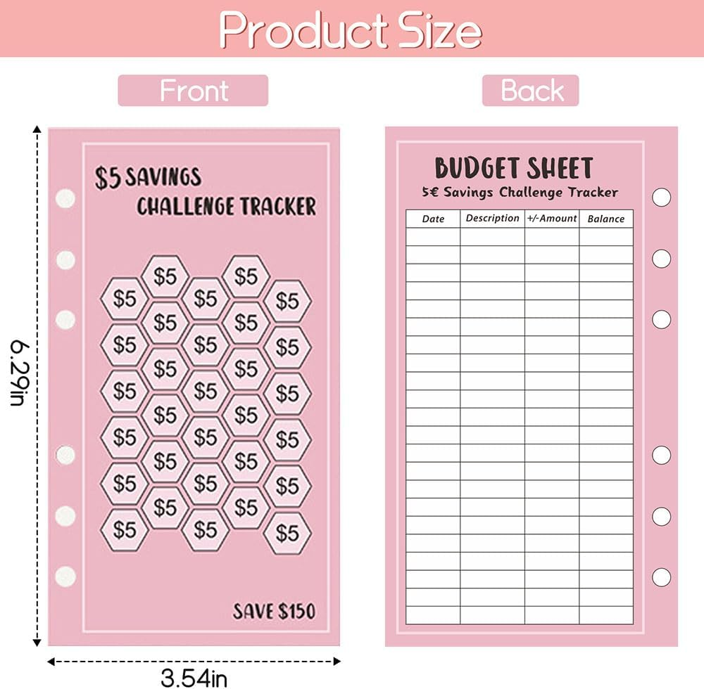 48 Sheets 100 Envelopes Money Saving Challenge Binder Trackers,6 Ring A6 Binders Savings Challenge Trackers Cards for Budget Planner,Savings Challenge Multiple Budget Sheets for Cash Stuffing Binder image number 4