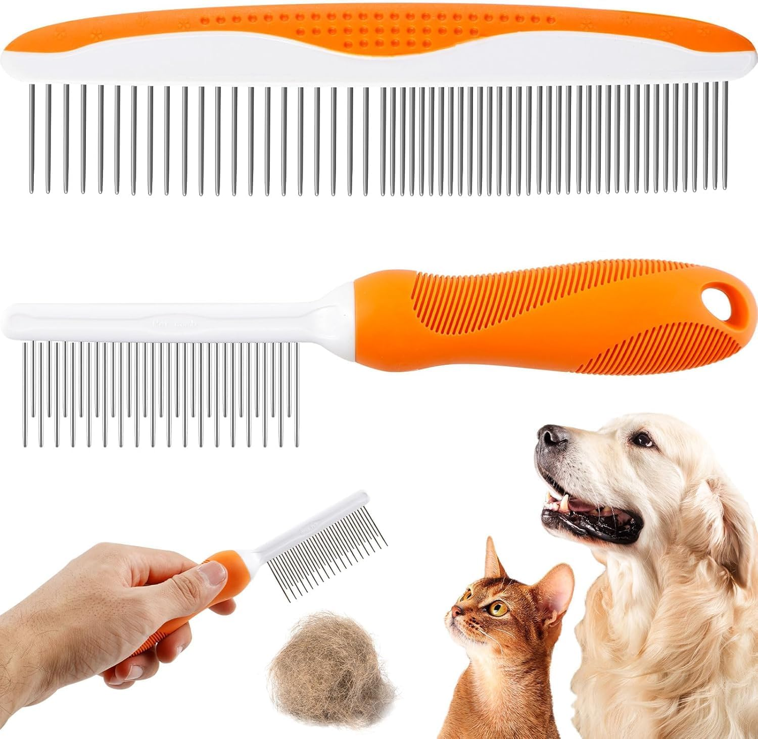 Pet Dematting Comb Dog Knotting Comb, 2Pcs Stainless Steel Pet Safe Dematting Comb Cat Comb Brush Pet Hair Comb Steel Pet Comb Pet Hair Removal Comb,Pet Grooming Comb Remove Knot Pet Dematting Comb
