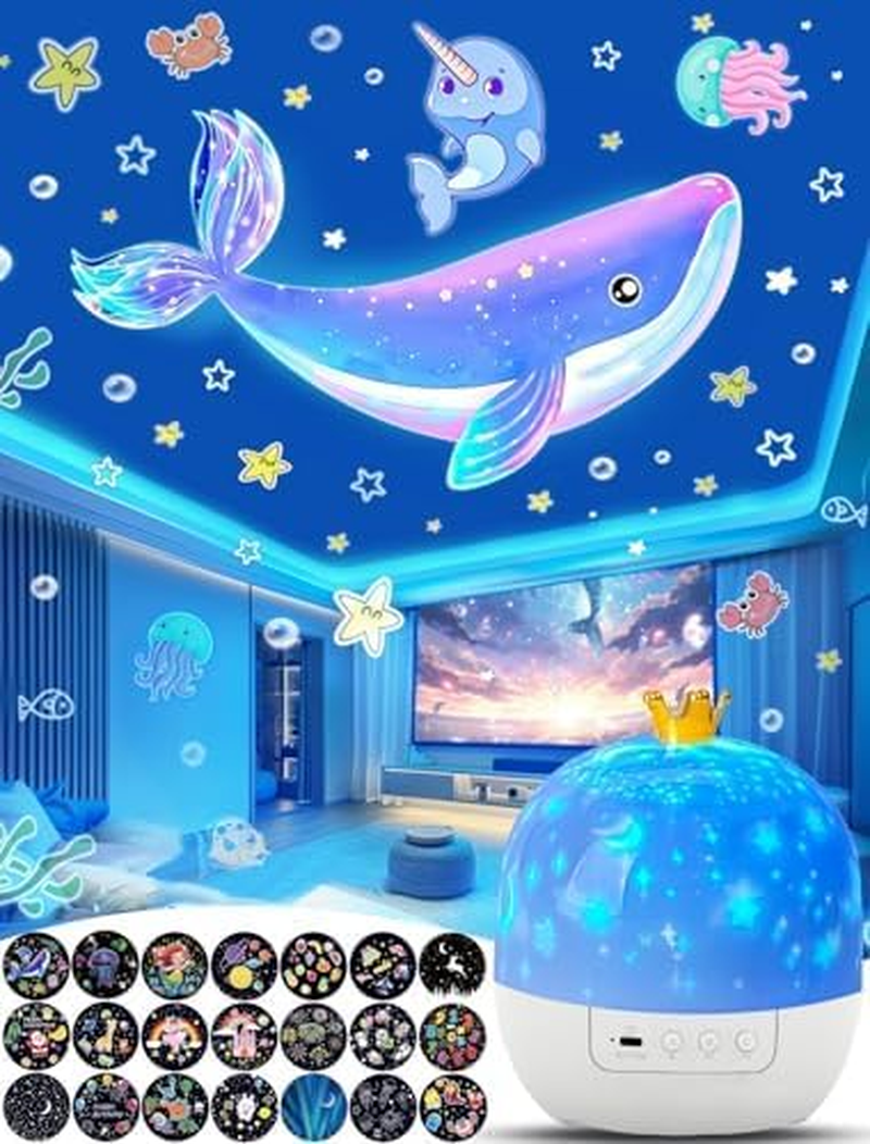 Projector Night Light for Kids + 21 Sets of Films, Baby Night Light Projector for Bedroom, Ceiling, Kids Star Galaxy Projector with 360&deg; Rotation for Baby Girls Boys, Christmas, Nursery, Room Decor image number 2