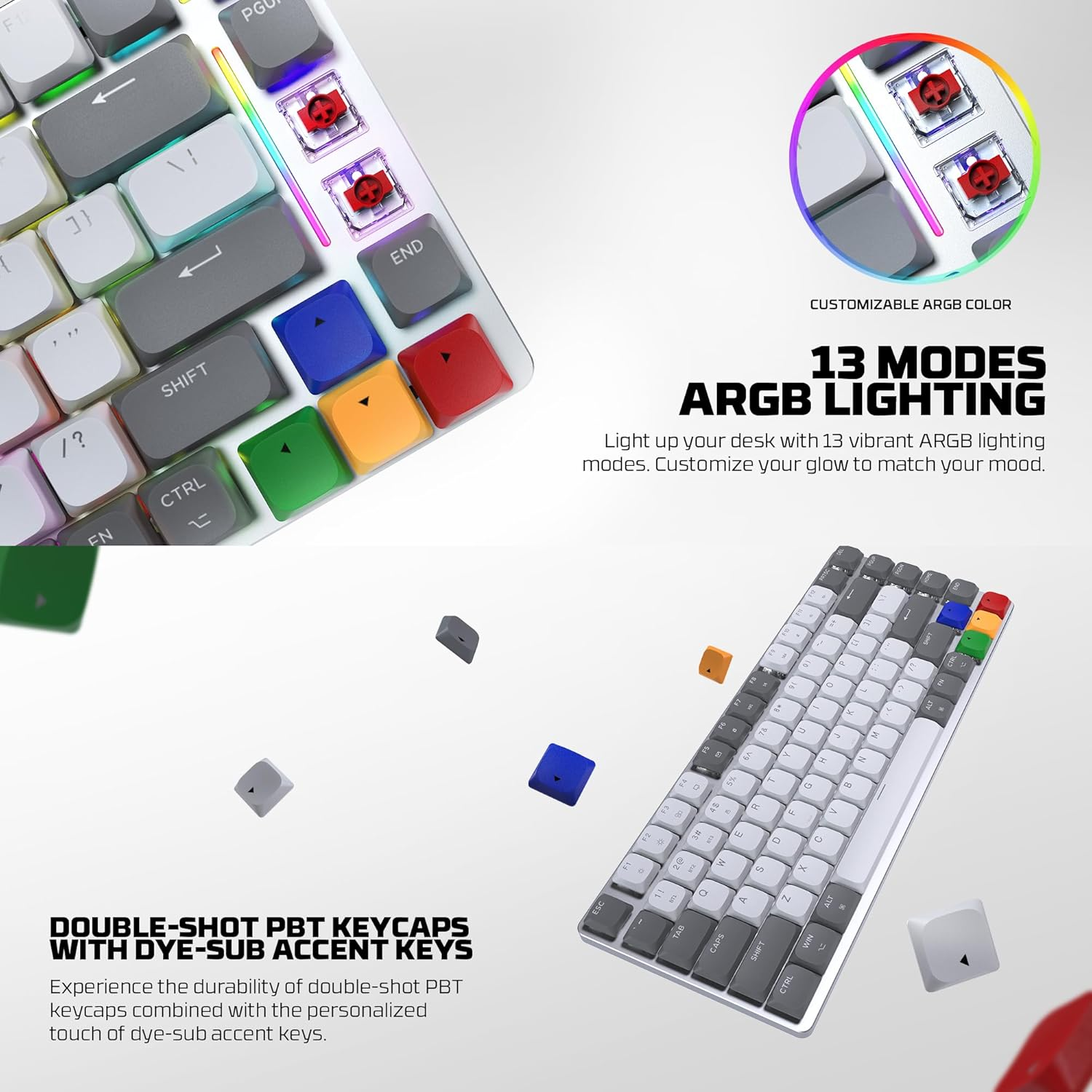 Fantech MK915 75% Wireless Mechanical Keyboard, Aluminum Frame Ultra-Thin Tri-Mode Connection Low Profile Ergonomic Keyboard PBT Double Shot Keycaps for Windows/Mac (Super Maxfit AIR83) (Brown Switch) image number 5