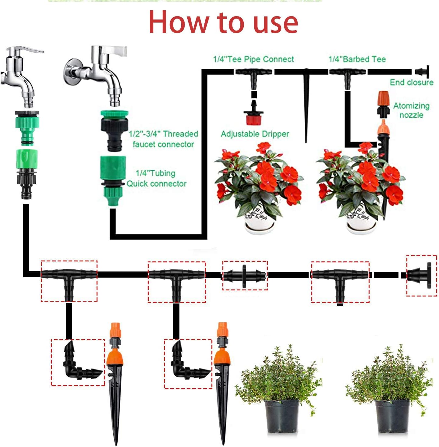 300 Pieces Irrigation Fittings Kit, Drip Irrigation Barbed Connector for 1/4-Inch for Garden Lawn Drip Systems image number 5