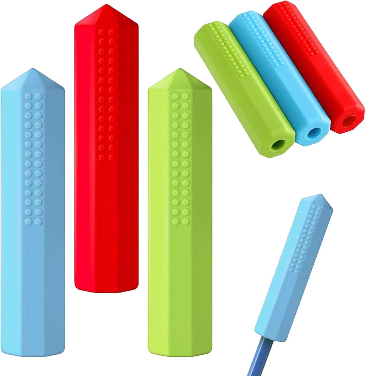 6 Pack Silicone Chewable Rainbow Pencil Toppers for Kids, Sensory Chew Pen Topper Fidget Toy, Chewy Pencil Tubes for Autisms, Oral Motor Special Needs, Anxietys, Gentle on Teeth, Easy to Clean image number 4