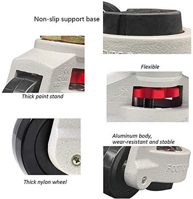 Lehom Leveling Casters Wheels 4 Pack Industrial Machine Swivel Caster Wheels 80F Heavy Duty Plate Mounted Leveling Machine Retractable Workbench Nylon Wheel Rubber Foot image number 5
