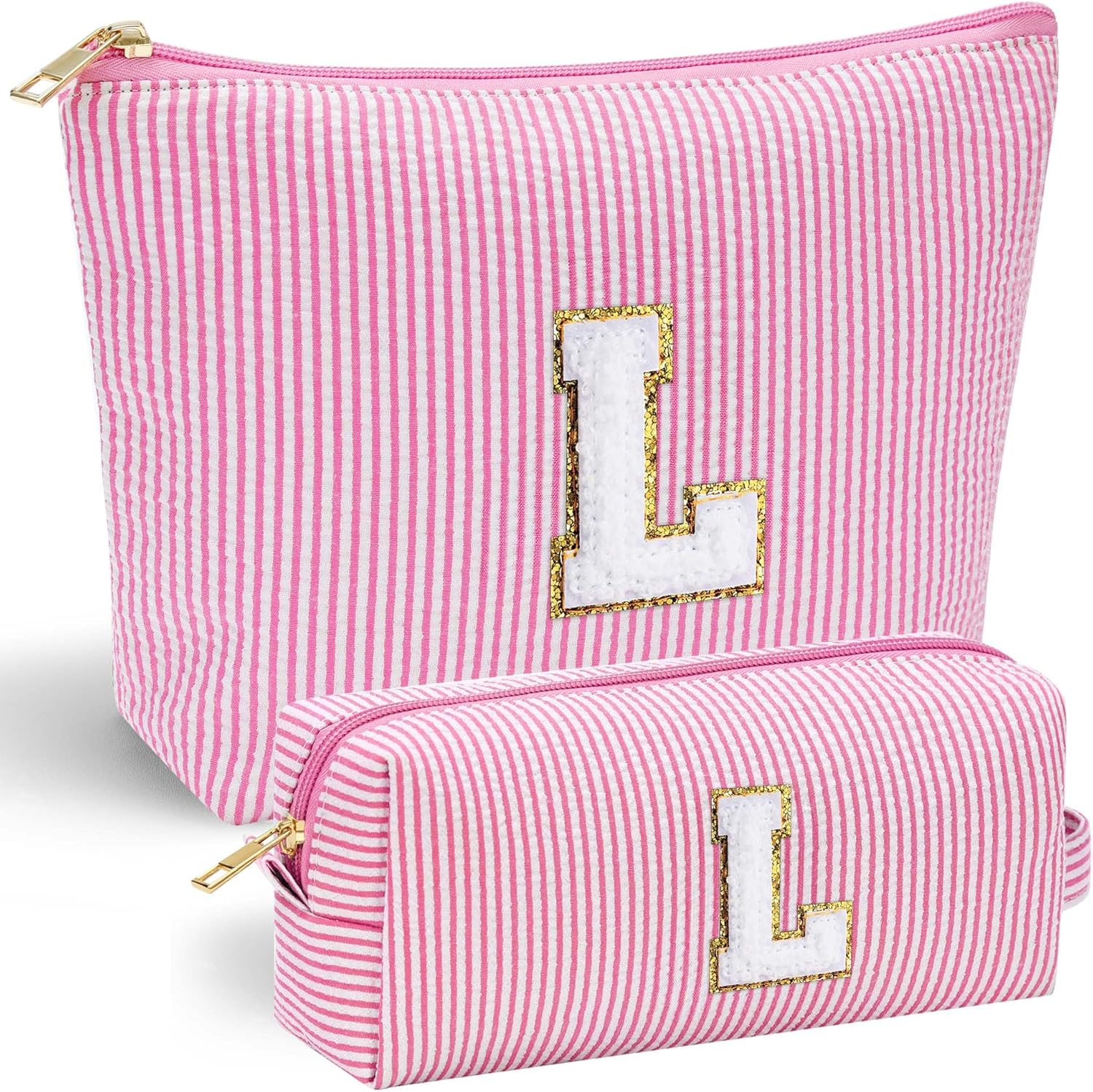 Parima Gifts for Girls - 2Pcs Initial Makeup Bag for Girls Cosmetic Bag Makeup Bag Cosmetic Travel Toiletry Bag for Girls Personalized Birthday Gifts for Her Women Girlfriend Teenager Girls Gifts