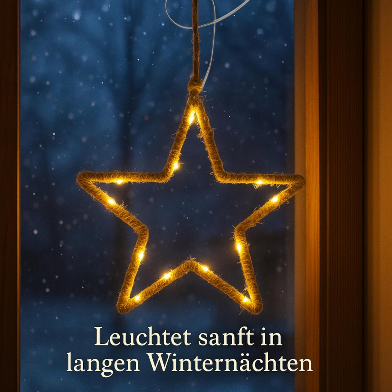 MIJOMA LED Christmas Decoration for Hanging Made of Metal and Jute with Timer - Rustic Winter Decoration with Fairy Lights - Battery Operated (Star: Approx. Diameter 20 Cm) image number 1