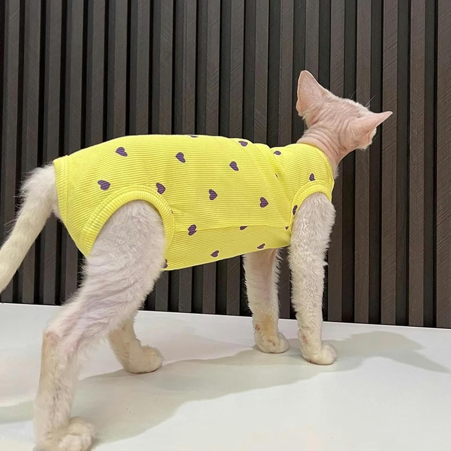 IUOUTG 2 Pieces Sphynx Cat Clothes Cotton Soft Hairless Cats Breathable Kitten Clothes with Sleeveless Cute Girl Cat Pajamas Jumpsuit Cat Apparel Vest for Cornish Rex, Devon Rex image number 3
